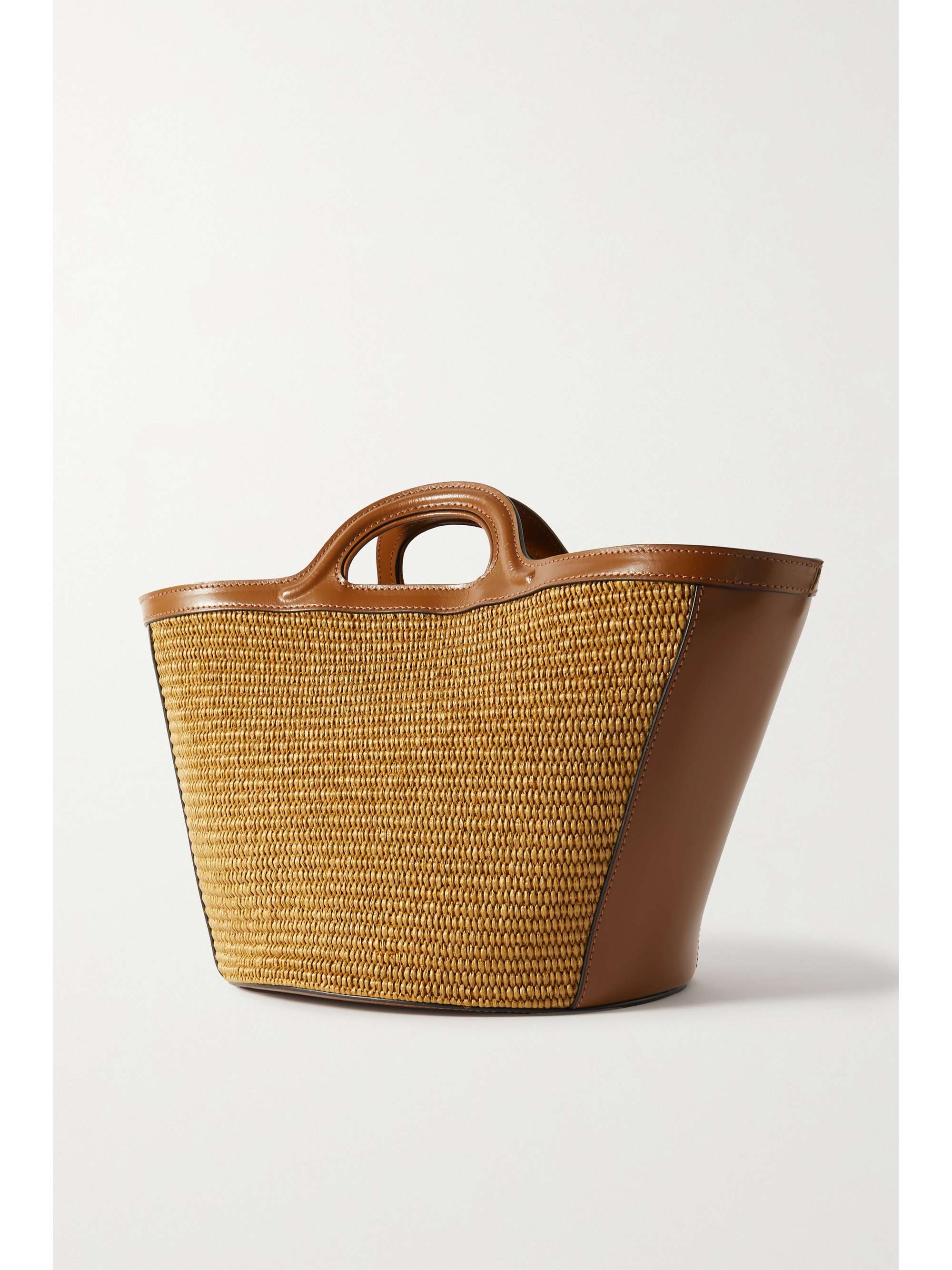 Small Leather And Embroidered Faux Raffia Tote
